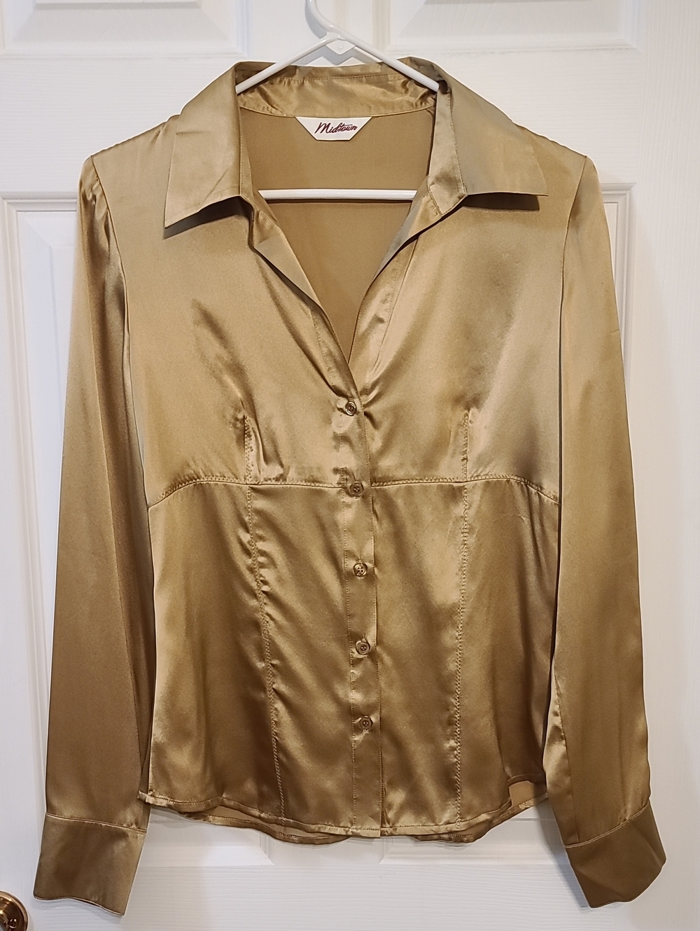 Vintage 90s 100% Silk Gold Champagne Blouse Elegant Old Money Metallic Sheen